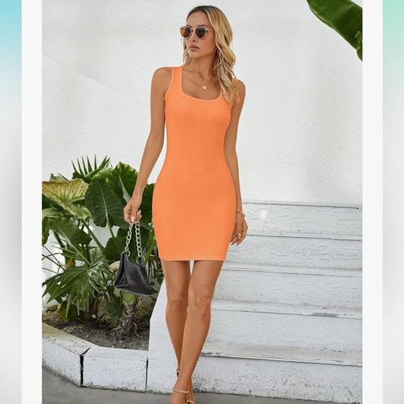 Summer Tank Dresses Ribbed Bodycon Mini Sleeveless Casual Fitted Pencil Dresses - Picture 6 of 7